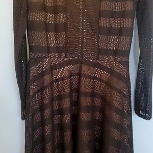 White House Black Market small Lace over Nude  stretch.  Lace sleeve. Fit flare